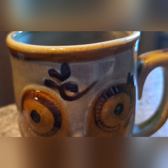 2-Gibson Owl Coffee Tea Mug Creme/Blueish Glaze Stoneware Pottery Heavy Ceramic - Picture 5 of 9